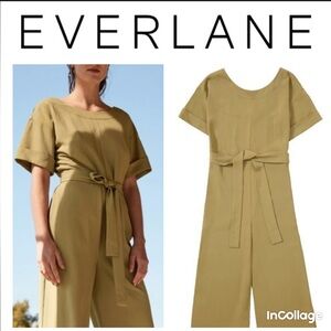 Everlane Japanese GoWeave Short Sleeve Jumpsuit in Olive Green